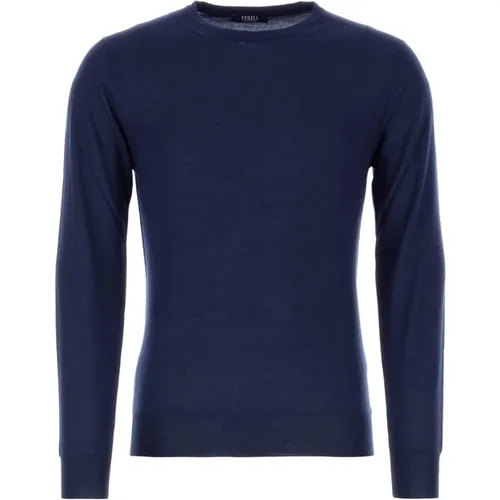 Blaue Kaschmir-Mischung Pullover - Stilvoll und Gemütlich - Fedeli - Modalova