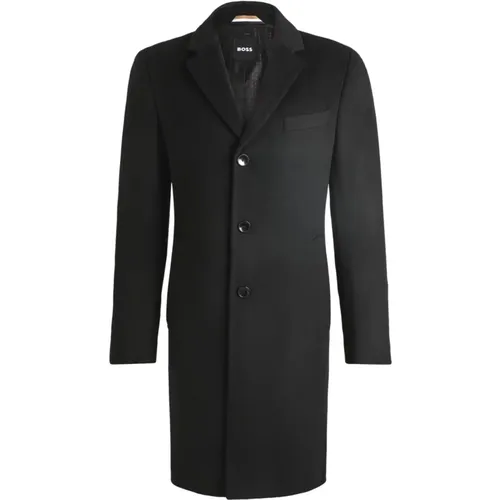 Single-Breasted Coats, male, , Size: L Men's Wool Cashmere Slim Fit Coat - Hugo Boss - Modalova