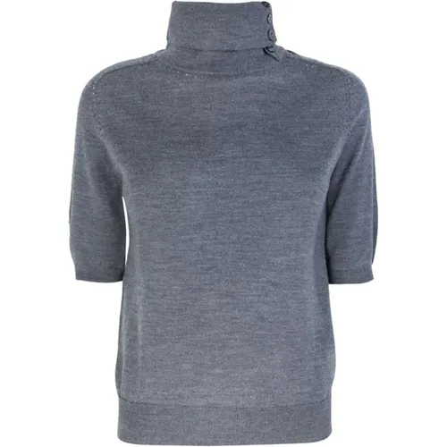 Grey Wool Sweater with Buttoned Collar , female, Sizes: XL, S, L - Liu Jo - Modalova