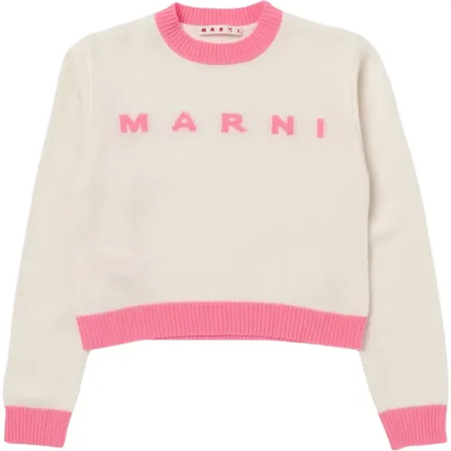 Sand Cropped Sweater mit Logo-Stickerei - Marni - Modalova