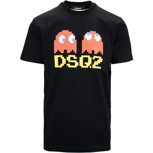 T-Shirts, male, , Size: S Pac-Man Graphic Cotton T-Shirt - Dsquared2 - Modalova