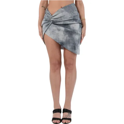 Denim Mini Skirt with Rhinestones , female, Sizes: M - Laneus - Modalova