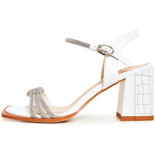 Rhinestone Block Heel Sandalen - Weiß , Damen, Größe: 38 EU - Cesare Gaspari - Modalova