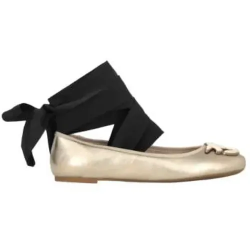 Ballerinas, female, , Size: 7 US Laminated Leather Ballerina Shoes with Removable Ribbons - pinko - Modalova