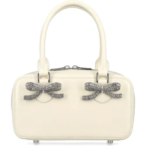 Ivory Leather Tote Bag with Crystal-Decorated Bows , female, Sizes: ONE SIZE - Self Portrait - Modalova