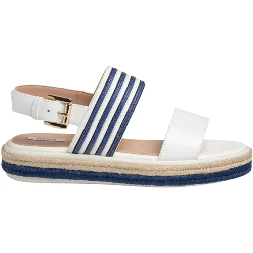 Weiße Blaue Casual Flache Sandalen , Damen, Größe: 37 1/2 EU - Geox - Modalova