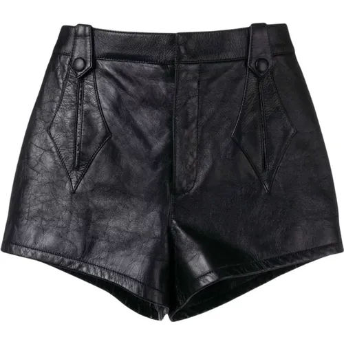 Short Shorts, female, , Size: L Leather High-Waisted Shorts - Saint Laurent - Modalova