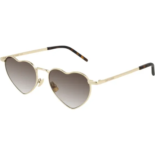 Gold/Braun Sonnenbrille , unisex, Größe: 52 MM - Saint Laurent - Modalova