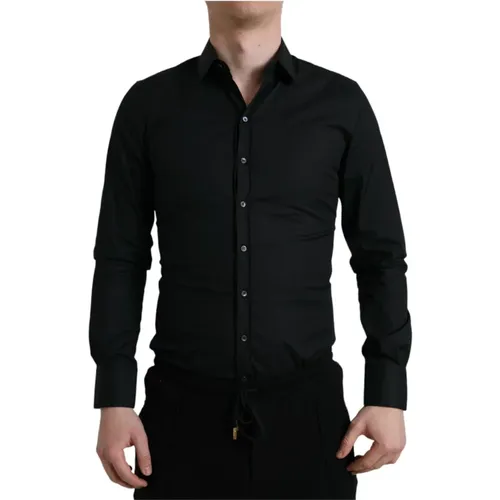 Elegantes Schwarzes Slim Fit Italienisches Hemd , Herren, Größe: S - Dolce & Gabbana - Modalova