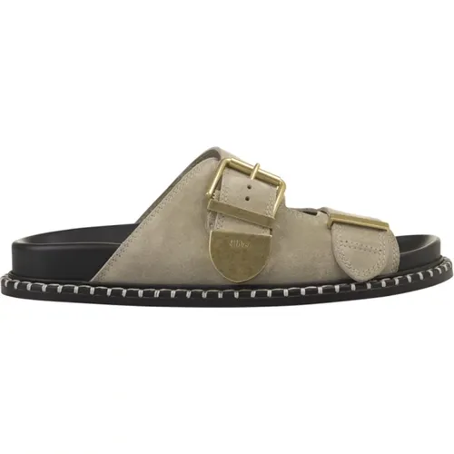 Suede Flat Shoes with Oversized Buckle , female, Sizes: 4 UK, 3 UK, 2 UK - Chloé - Modalova