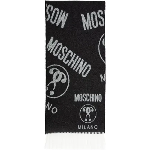 Winter Scarves, male, , Size: ONE SIZE Logo Fringed Wool Scarf - Moschino - Modalova