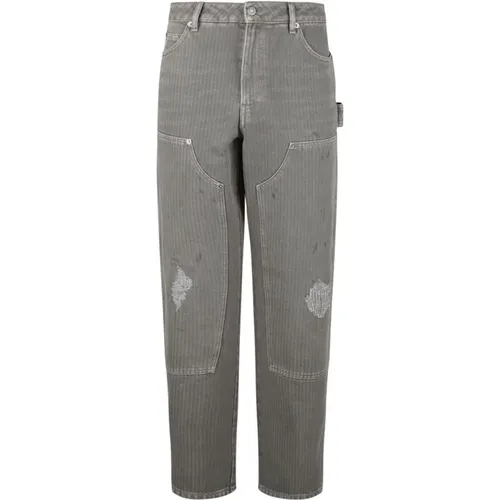 Straight Jeans, male, , Size: M Olive Green Distressed Effect Trousers - Golden Goose - Modalova