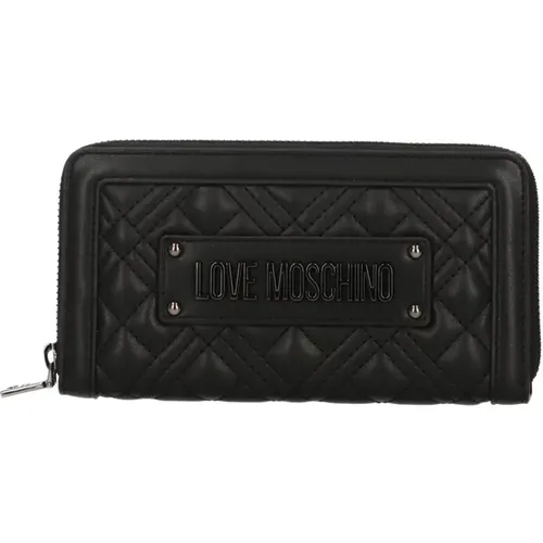 Wallets & Cardholders, female, , Size: ONE SIZE Women Faux Leather Wallet with Metal Logo and Zip Closure - Love Moschino - Modalova