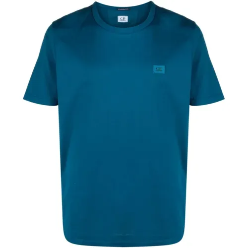 Blaues Logo Baumwoll T-Shirt , Herren, Größe: M - C.P. Company - Modalova