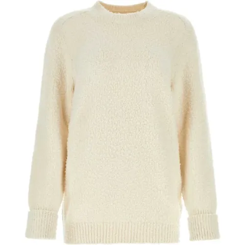 Round-neck Knitwear, female, , Size: S Ivory Cotton Blend Sweater - Maison Margiela - Modalova