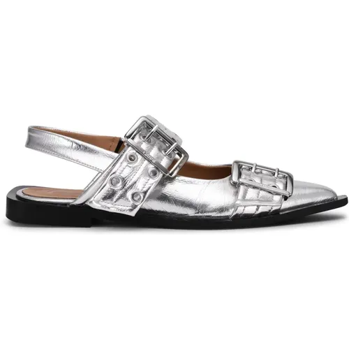 Silver Feminine Metallic Ballerina Shoes , female, Sizes: 4 UK, 5 UK - Ganni - Modalova
