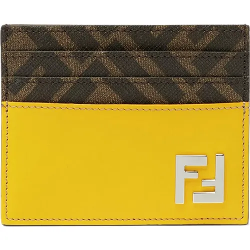 Gelbe Lederbrieftasche mit FF-Stoffdetails , Herren, Größe: ONE Size - Fendi - Modalova