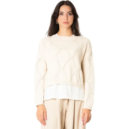 Ecru Asymmetrischer Stricktop mit Weitem Ausschnitt - Max Mara Weekend - Modalova