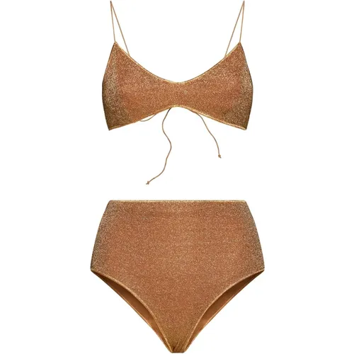 Caramel Brown Glitter Triangle Bikini Set , female, Sizes: S - Oseree - Modalova