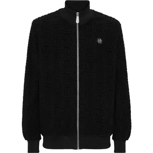 Zip-throughs, male, , Size: XL Jacquard Tracksuit Jacket Monogram - Philipp Plein - Modalova