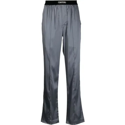 Wide Trousers, male, , Size: S Grey Logo Waist Pyjama Pants - Tom Ford - Modalova