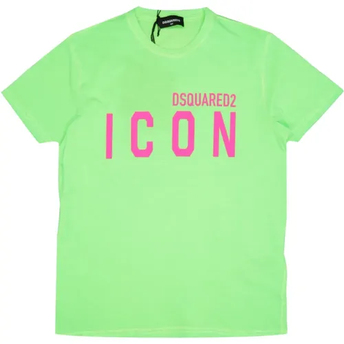 Grünes Logo-Print Baumwoll-T-Shirt - Dsquared2 - Modalova