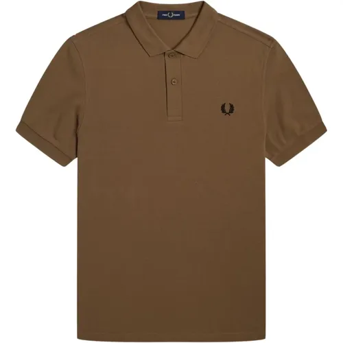 Polo Shirts, male, , Size: XL Slim Fit Plain Polo in Shaded Stone/Black - Fred Perry - Modalova