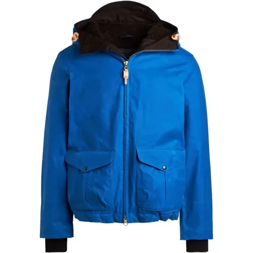 Blaue Baumwoll-Kapuzen-Windjacke , Herren, Größe: 2XS - Manifattura Ceccarelli - Modalova