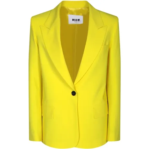 Blazers, female, , Size: 2XS Single-breasted Wool Jacket with Notched Lapels - Msgm - Modalova