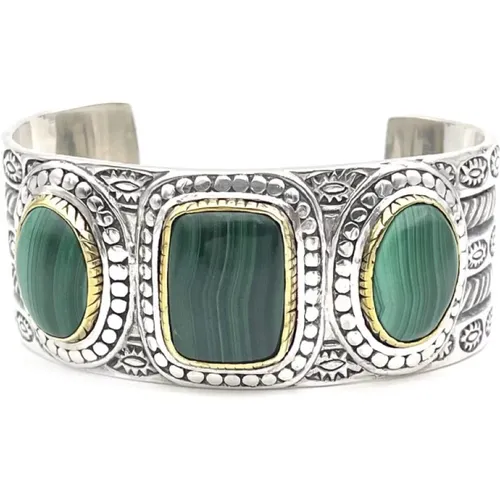 Bracelets, female, , Size: ONE SIZE Malachite Cuff Bracelet 925 Silver - Jalan Jalan - Modalova