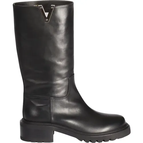 Hohe schwarze Stiefeletten , Damen, Größe: 38 1/2 EU - Via Roma 15 - Modalova