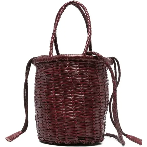 Bucket Bags, female, , Size: ONE SIZE Burgundy Leather Drawstring Tassel Bag - Dragon Diffusion - Modalova