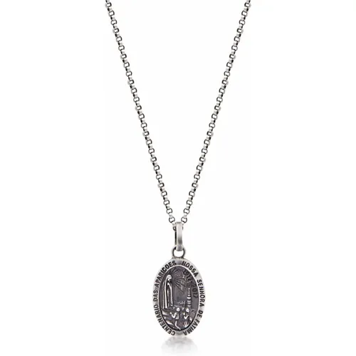 Mens Silver Necklace with Lady Of Fatima Amulet - Nialaya - Modalova