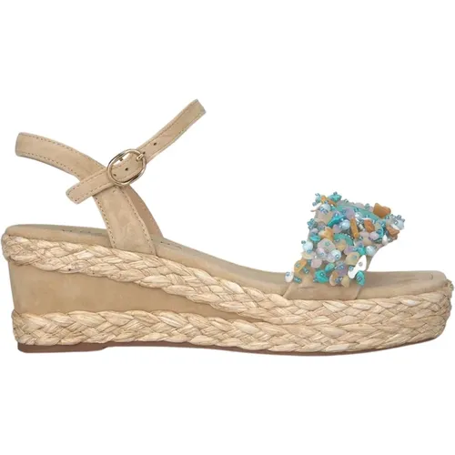 Beaded Wedge Sandal with Square Toe , female, Sizes: 3 UK, 8 UK, 7 UK, 6 UK, 5 UK - Alma en Pena - Modalova