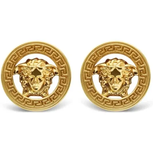 Earrings, female, , Size: ONE SIZE Polished Gold-tone Stud Earrings Pair - Versace - Modalova