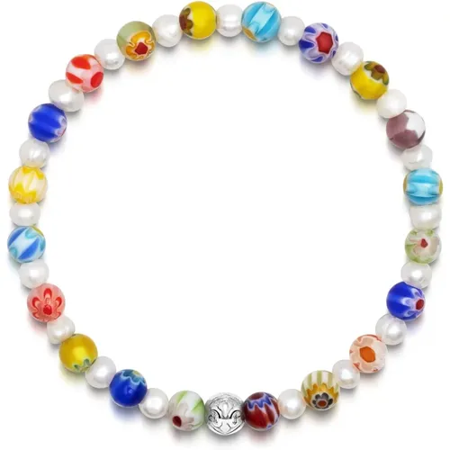 Men& Pearl Wristband with Hand-Painted Gl Beads , male, Sizes: M, 2XL, L, XL - Nialaya - Modalova
