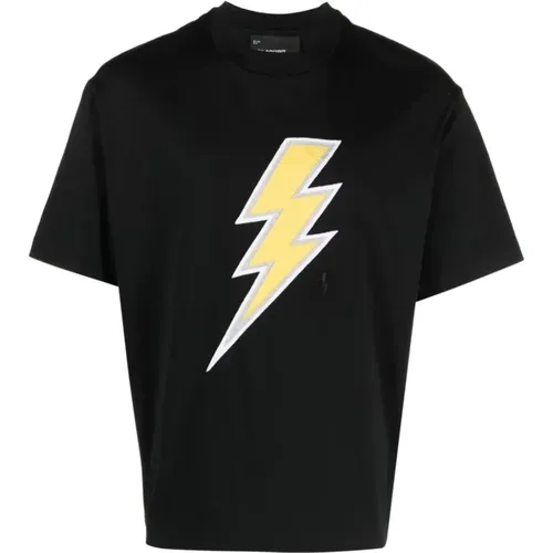 Schwarzes T-Shirt mit Thunderbolt-Print - Neil Barrett - Modalova