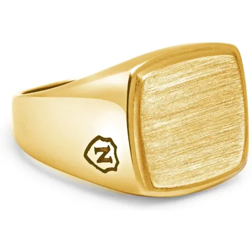 Mens Gold Plated Signet Ring with Brushed Steel , male, Sizes: 62 MM, 56 MM, 64 MM, 60 MM, 58 MM - Nialaya - Modalova