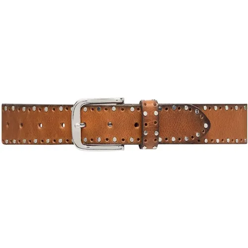 Leather Belt with Silver Stitching , female, Sizes: 85 CM - Depeche - Modalova