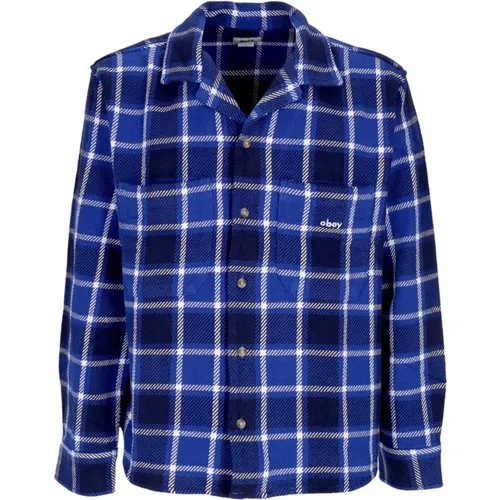 Casual Shirts, male, , Size: L Plaid Woven Long Sleeve Shirt Blue - Obey - Modalova