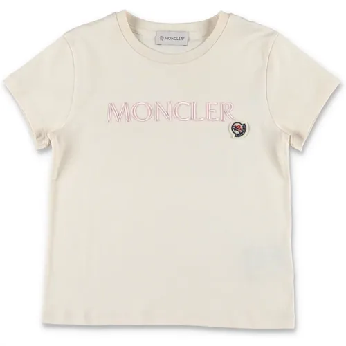 Weißes T-Shirt mit kurzen Ärmeln und Stickerei - Moncler - Modalova