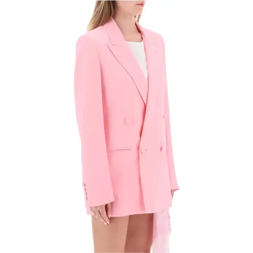 Blazers, female, , Size: S Double-Breasted Blazer with Satin Finish - Msgm - Modalova