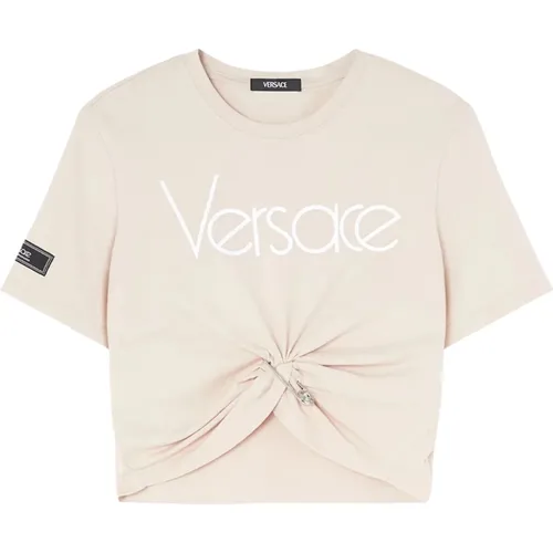 Safety Pin Logo Embroidered Tee , female, Sizes: M - Versace - Modalova