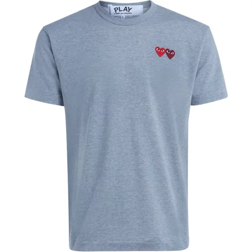 T-Shirts, male, , Size: 2XL Double Heart Logo T-Shirt - Comme des Garçons Play - Modalova
