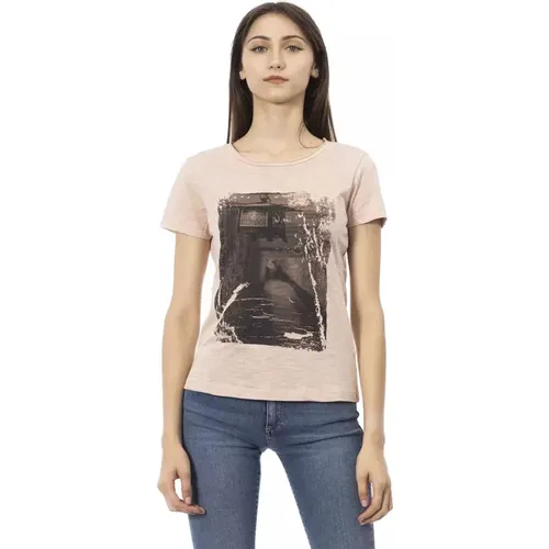 Elegantes Rosa Kurzarm-T-Shirt mit Stilvollem Aufdruck , Damen, Größe: M - Trussardi - Modalova