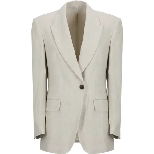 Blazers, female, , Size: XS Ivory Linen Blazer Peak Lapel Jacket - BRUNELLO CUCINELLI - Modalova