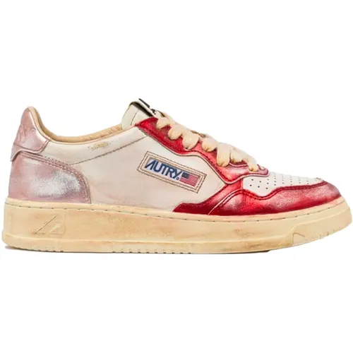 Sneakers, female, , Size: 11 US Vintage Leather Sneakers White/Red/Pink - Autry - Modalova