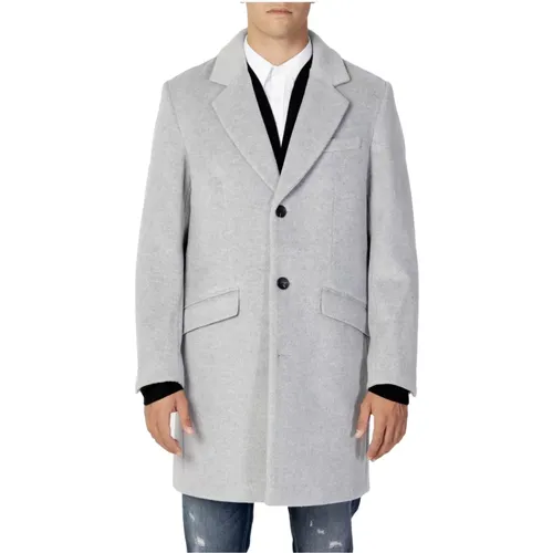 Single-Breasted Coats, male, , Size: 2XL Classic Wool Blend Overcoat Grey - Antony Morato - Modalova