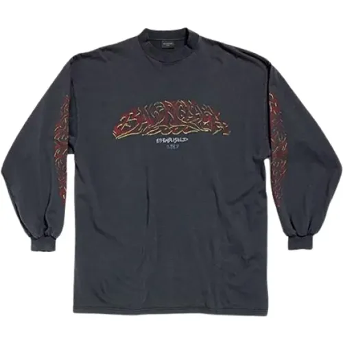 Long Sleeve Tops, male, , Size: M Vintage Dark Grey Tee-Shirt Unisex - Balenciaga - Modalova