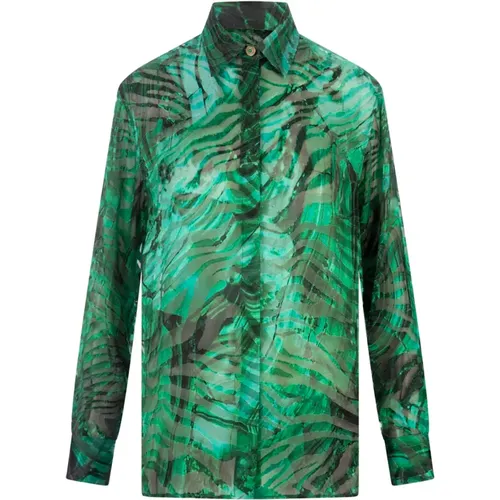 Malachite Satin Shirt , female, Sizes: XS, S - Roberto Cavalli - Modalova